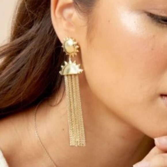 New Kendra Scott Earrings Gold Sienna Sun Statement Dangle NWT - Picture 2 of 7